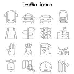 Traffic & Transportation icon set in thin line style