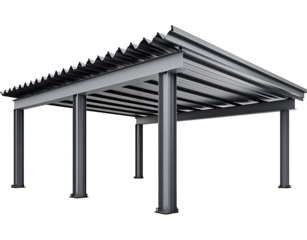 A sturdy steel carport offering reliable shelter against the elements, showcasing a sleek, modern design with a corrugated metal roof.
