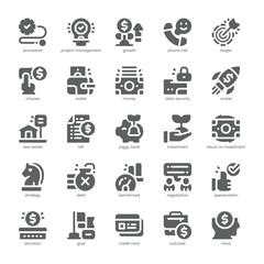 Money Management Icon pack for your website, mobile, presentation, and logo design. Money Management Icon solid design. Vector graphics illustration and editable stroke.