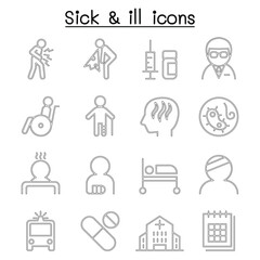 Sick & Ill  icon set in thin line style