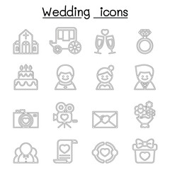 Wedding icon set in thin line style