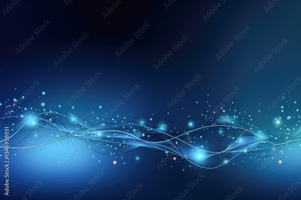 Poster a serene artwork showcasing flowing light waves intermixed with particles, symbolizing tranquility a