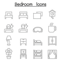 Bedroom icon set in thin line style