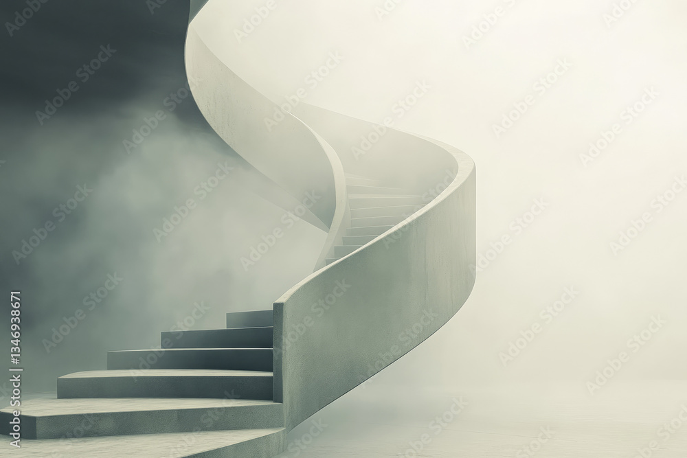 Poster a mesmerizing spiral staircase in a fog hints at an unfolding pathway into the unknown, inviting cur