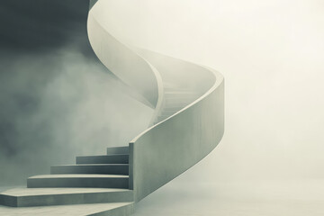 Naklejka premium A mesmerizing spiral staircase in a fog hints at an unfolding pathway into the unknown, inviting curiosity and wonder.