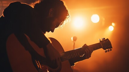 A musician presenting a new song to an excited audience.