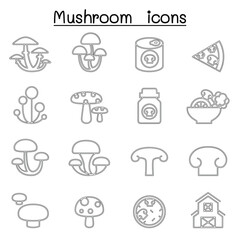 Mushroom icon set in thin line style