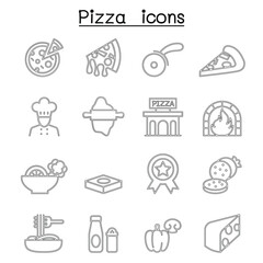 Pizza & Italian foods icon set in thin line style