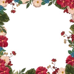 Floral wallpaper, background with flowers and berries. Bright vintage design, decor 