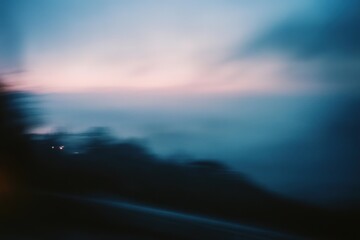Abstract Motion Blur Landscape Serene Dusk Sky and Silhouetted Hills