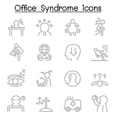 Fototapeta premium Office syndrome , Staff health care icon set in thin line style