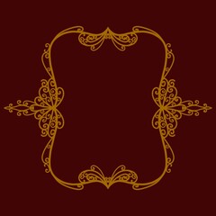 Decorative vintage frame, gold on dark red background 
