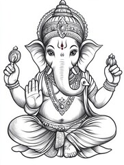 Ganesha in Detailed Line Art