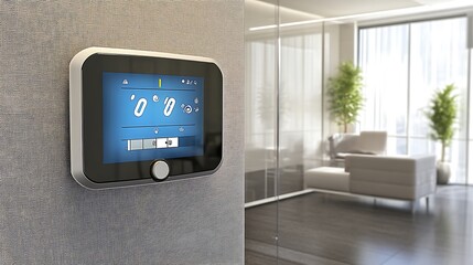 Modern Smart Thermostat in Office Space.