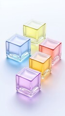 Time warp future parallel. Colorful glass cubes arranged artistically, showcasing a variety of pastel hues against a clean background.