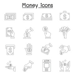 Money, Cash, Currency, Coin icon set flat style