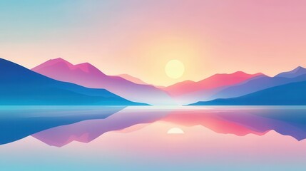 Obraz premium Mountain Lake Sunrise Reflection with Pastel Landscape.