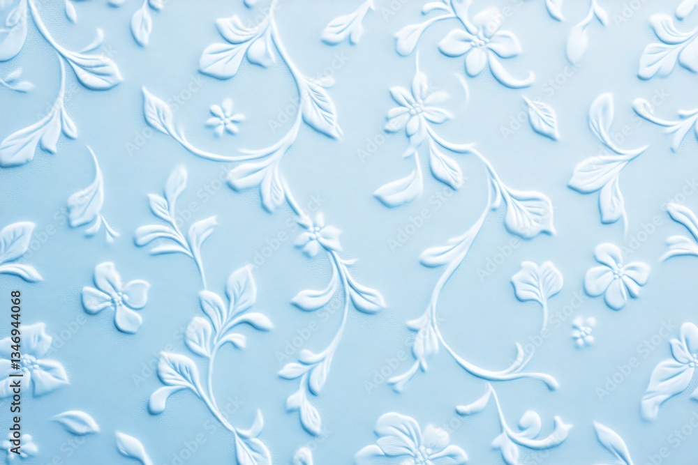Poster a textured blue background featuring delicate white floral patterns, creating an elegant and soothin