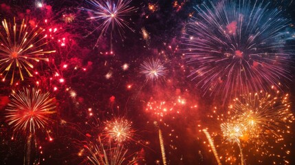 Naklejka premium Vibrant fireworks explode across a celebratory New Year s background
