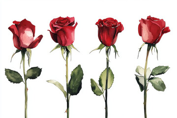 Obraz premium set of red rose flowers watercolor isolated on white background