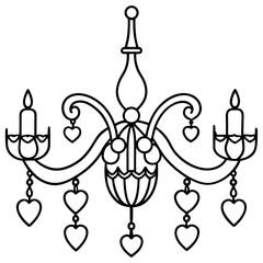 Chandelier with heart decorations line art