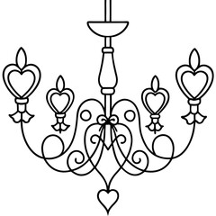 Chandelier with heart decorations line art