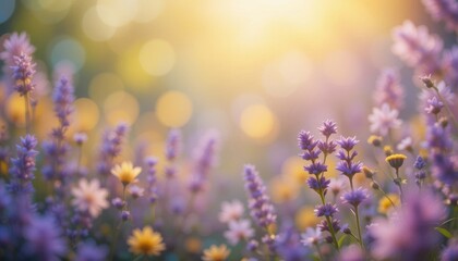 Naklejka premium Vibrant Spring Festival: Colorful Bokeh Flowers Celebrating New Life in Nature's Landscape