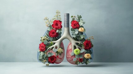 Lungs adorned with flowers, a symbolic representation of respiratory health