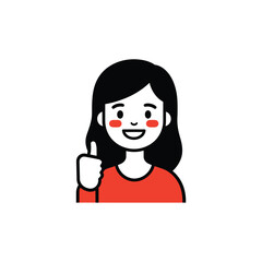  Cute  minimalist vector illustration of a happy young woman giving a thumbs-up gesture, representing positivity, approval, and encouragement