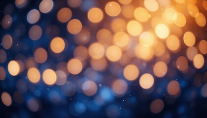 Fototapeta premium Festive Celebration, Bokeh Lights, Holiday Spirit, Warm Golden and Deep Blue, Abstract Background, Joyful Atmosphere