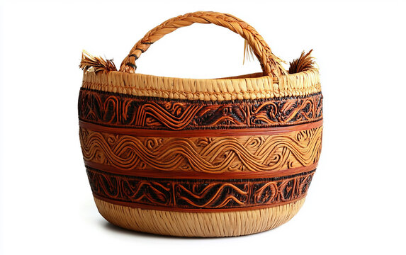 A Stunning Maori Kete Basket with Unique Patterns Reflecting Matariki Traditions Isolated on transparent background. Isolated on transparent background.
