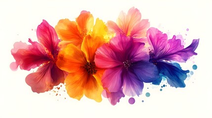 Vibrant Floral Arrangement with Colorful Petals and Watercolor Splash