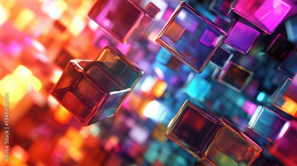 Poster abstract colorful cubes background 3d render of shiny glass blocks in vibrant hues