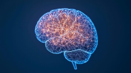 Glowing 3D digital brain with neural network connections symbolizing the integration of artificial intelligence into cognitive and computational processes , Minimalism Clean and clear background