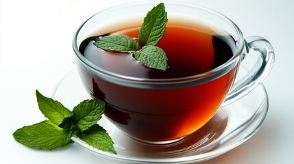 Aromatic herbal refreshment: Transparent cup filled with tea and mint leaves