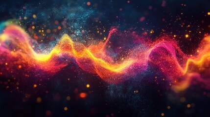 Abstract vibrant particles flowing, dark background