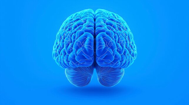 High-tech artificial intelligence concept illustrated by a 3D-rendered brain glowing with neural connections symbolizing the power of a digital mind , Minimalism Clean and clear background color,