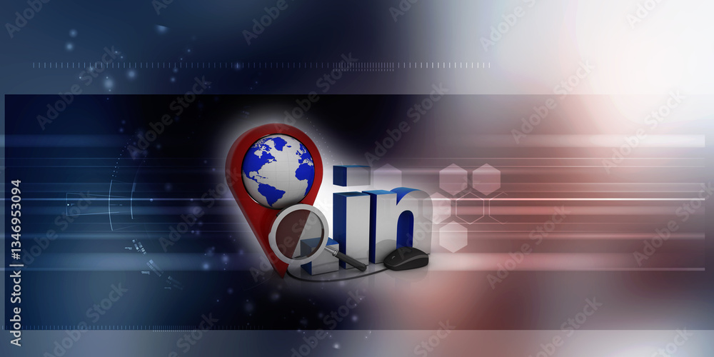 Poster 3d rendering globe with dot in near navigation sign