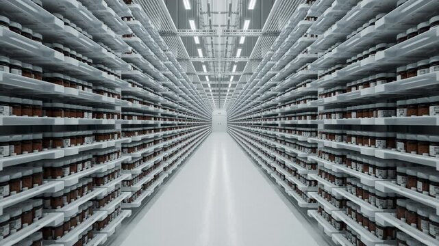 Shelves Stocked With Medicine Bottles in a Pharmaceutical Storage Facility