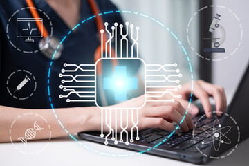 Doctor medical technology innovation artificial intelligence healthcare hospital science digital futuristic concept