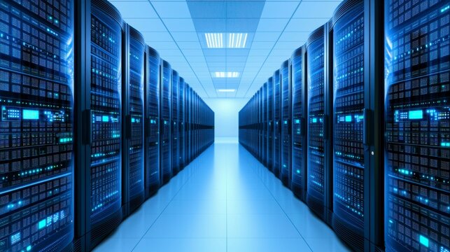 Futuristic 3D render of an AI processor surrounded by a glowing big data array representing the power and efficiency of artificial intelligence in data analysis , Minimalism Clean and clear