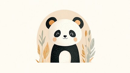 Obraz premium Cute panda illustration in a circle with foliage