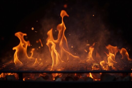 grill with flames and smoke on it