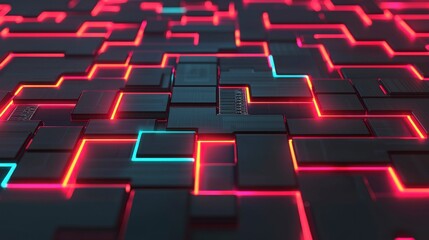 Obraz premium Modern AI processor concept with a vibrant 3D chip design surrounded by glowing big data networks representing powerful artificial intelligence solutions , Minimalism Clean and clear background