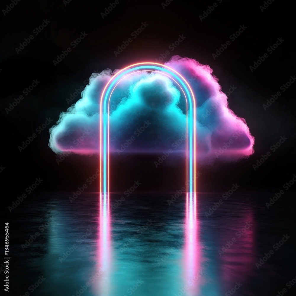 Poster a futuristic visualization of data security on glowing clouds