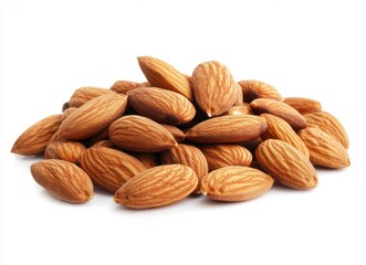 Fototapeta premium Pile of Almonds Close Up Isolated on White Background for Food Concepts
