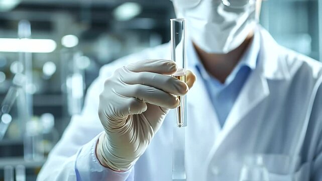 Scientist preparing test tube for hypothesis testing in laboratory