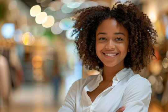 Portrait of a young adult african american female retail sales associate