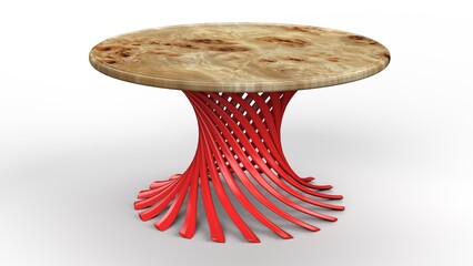 Wooden Table. Beautiful Red Base Pattern. Isolated. White background. 3d render