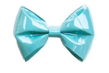 Fototapeta premium A stylish, glossy turquoise bow showcases a contemporary design, ideal for enhancing accessories, gift wrapping, or decorative purposes. The vibrant color adds a cheerful touch to any item